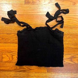 KatieJ NYC tween black rushed cropped tank with tie shoulder straps - size XL